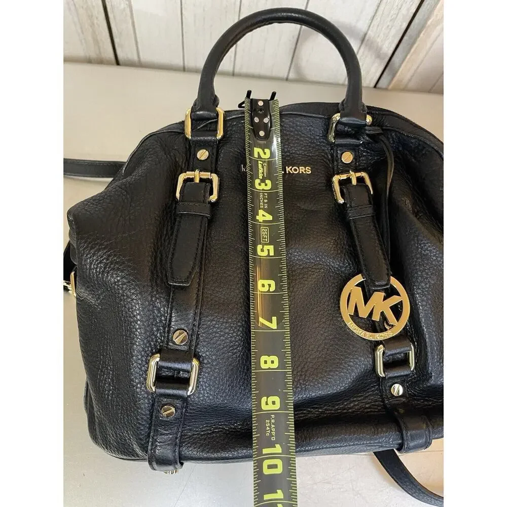Michael Kors Bedford Bowling Medium Black Leather Satchel Bag Crossbody Strap